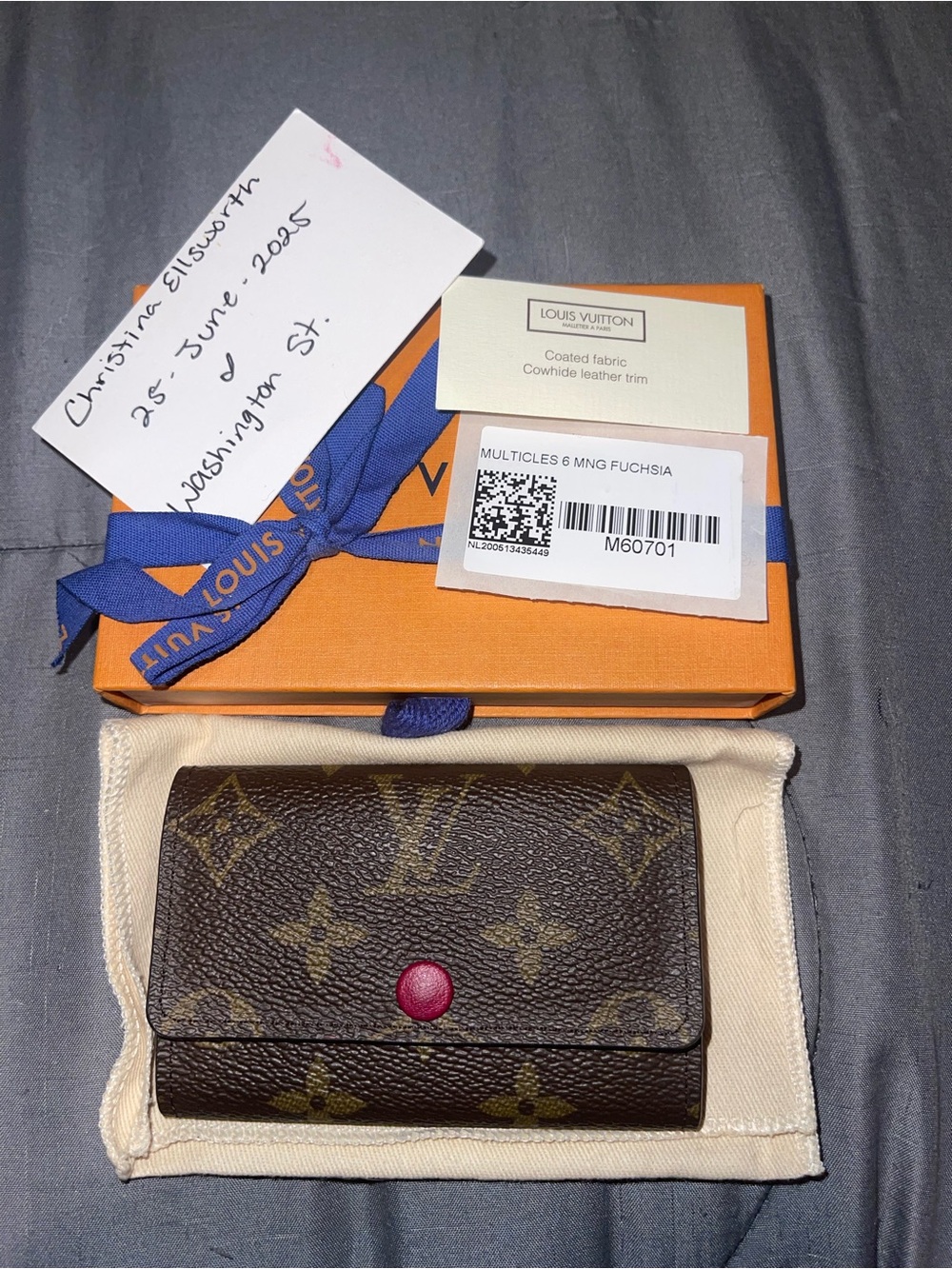 Louis Vuitton Monogram Key Holder Wallet with Fuchsia Snap